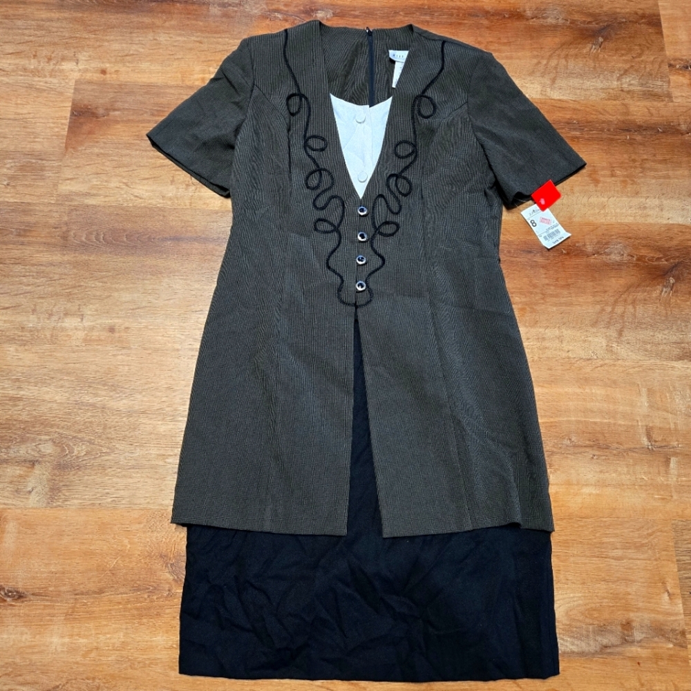 NWT Vintage Miss Dorby Green and Black Short Sleeve Dress Size 8